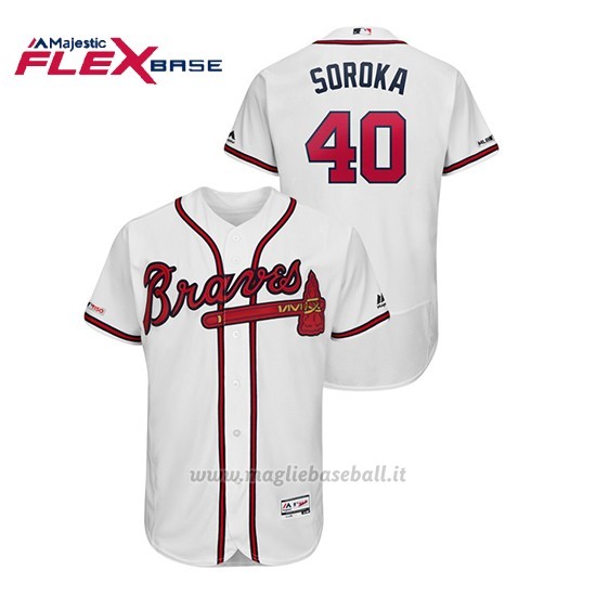 Maglia Baseball Uomo Atlanta Braves 40 Mike S Oroka Flex Base Autentico Collezione Bianco